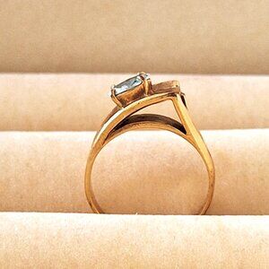 18K Gold Ring Faceted Solitaire Cubic Zirconia Marquise Shape